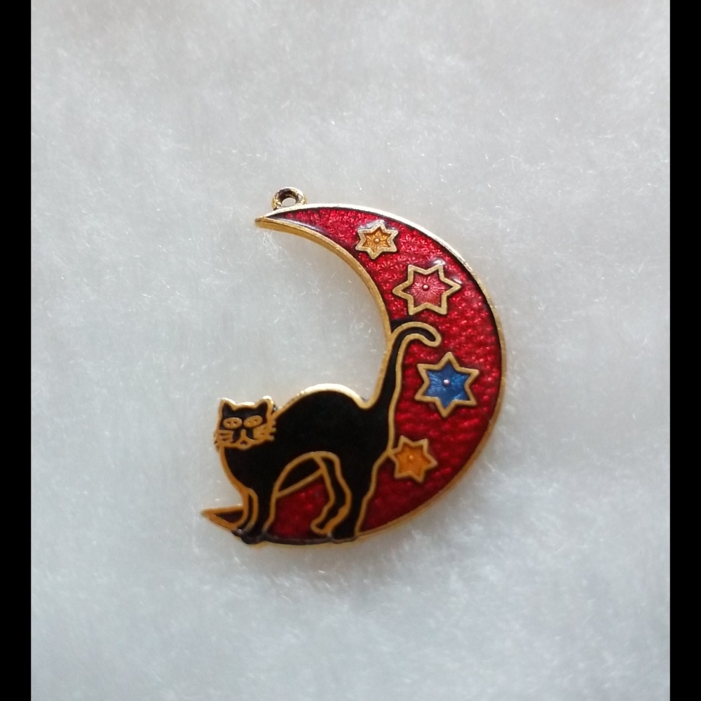 Cat Moon Stars Pendant or Charm